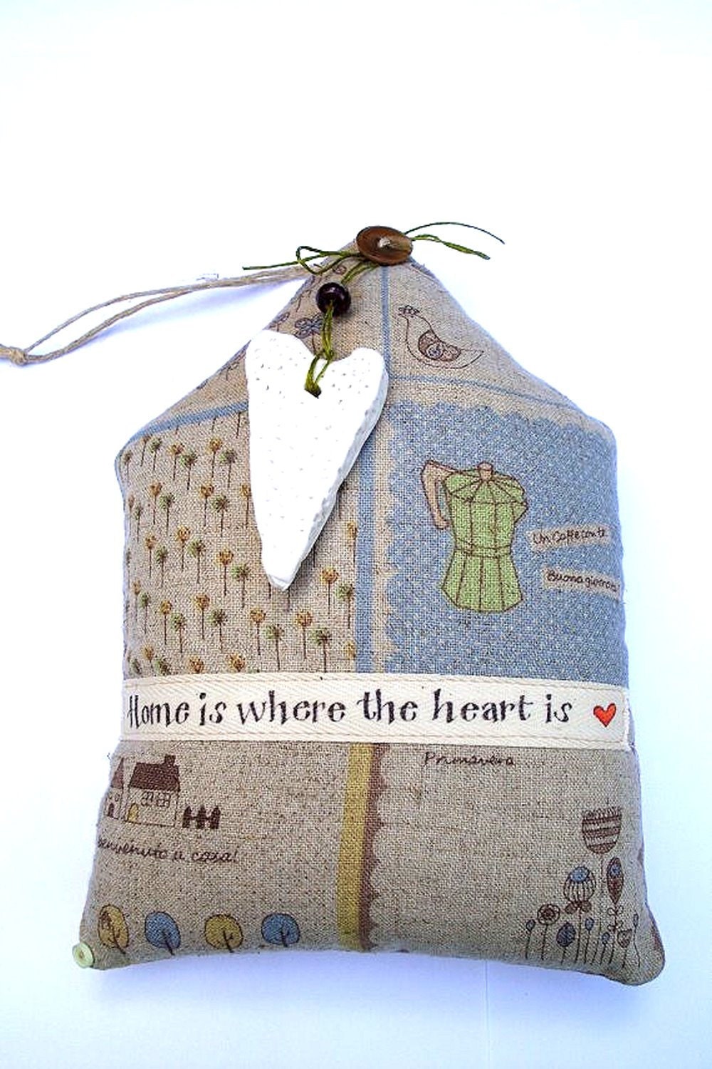 Ornament Home Is Where The Heart Is. Hanging House. Soft  Textile Art .