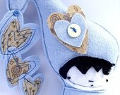 Art Doll Love Ornament. Wool Felt in Bluebell. Hessian Carry Bag. 'My Love Just Keeps On Tumbling'......