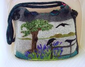 Felted Purse, Bag:Extra large Crows in the Lavender gray,green, tote sachel