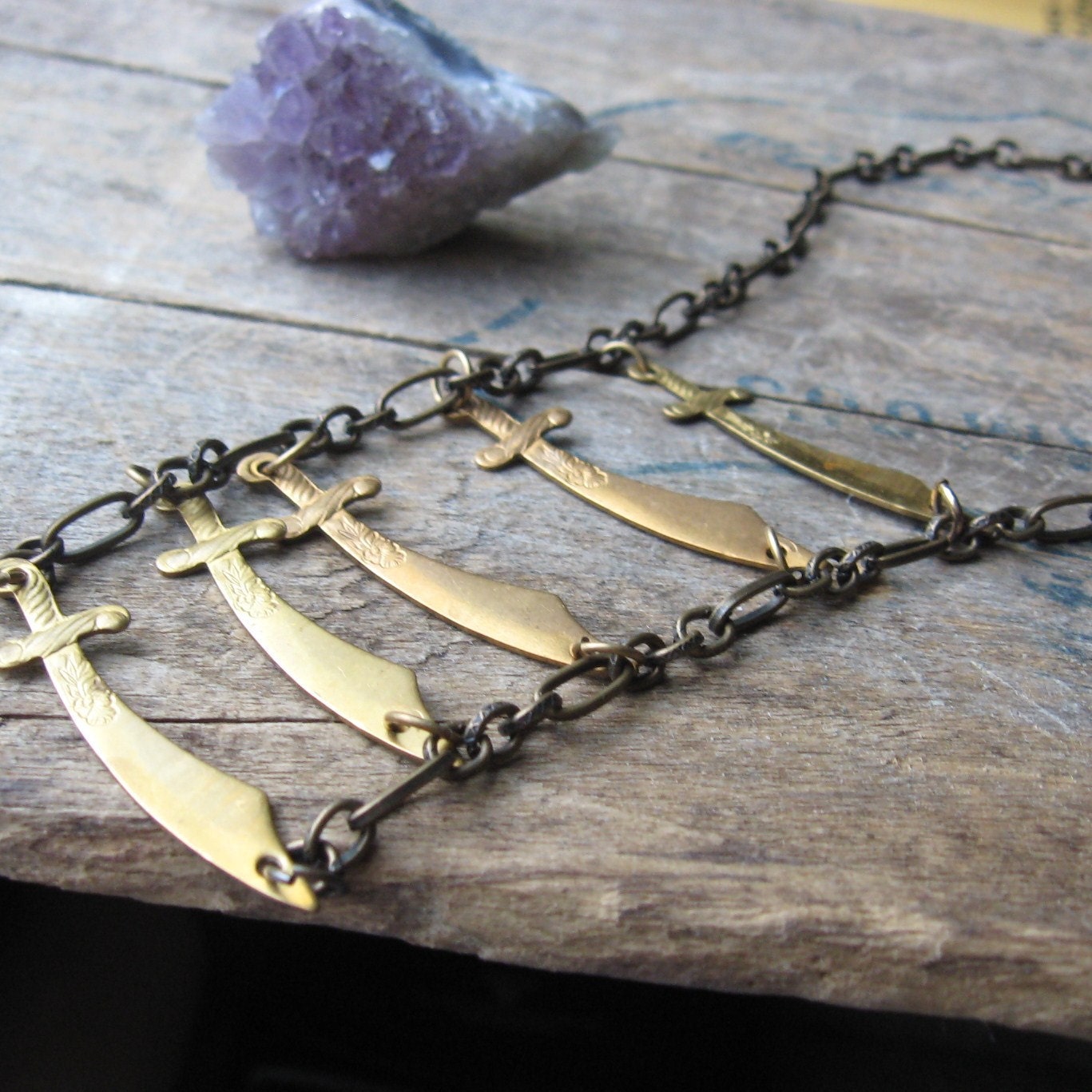 five of swords-- battle ladder necklace vintage swords