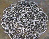 Filigree Antiqued Silver Plated Brass Jewelry Finding Round 1296 - 3 Pieces