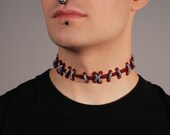 Frankenstein Zombie -  Silver and Dark Red  stitches Choker