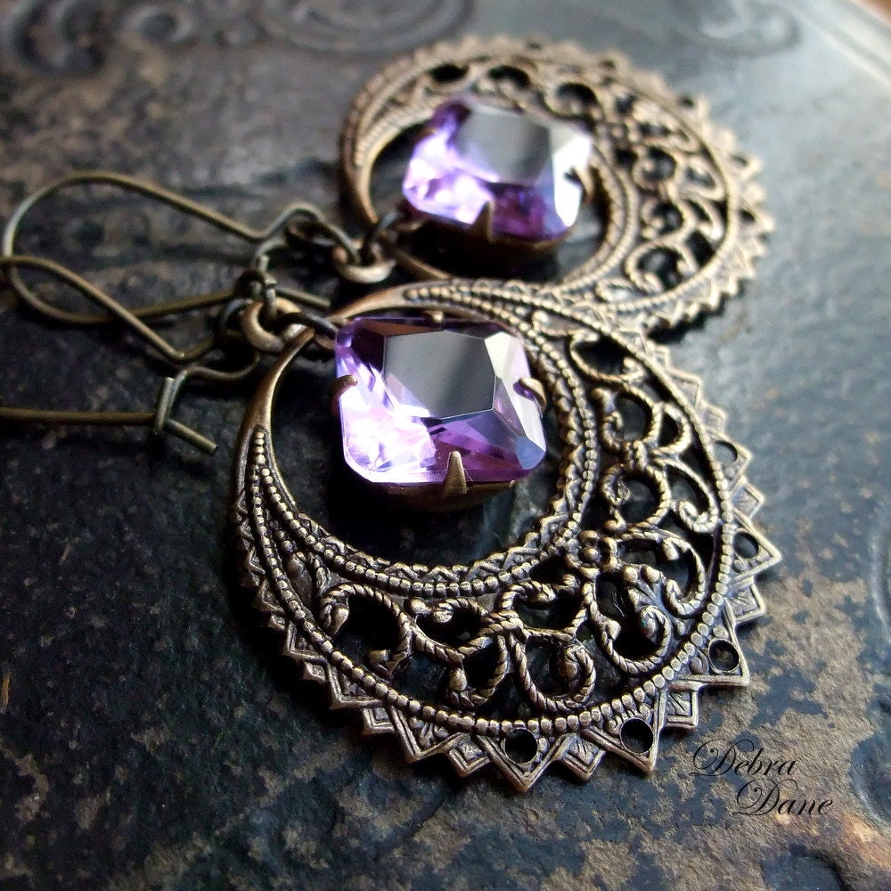 Amethyst Filigree Hoop Earrings, Lavender Earrings, Renaissance Earrings, Lorelai's Loops