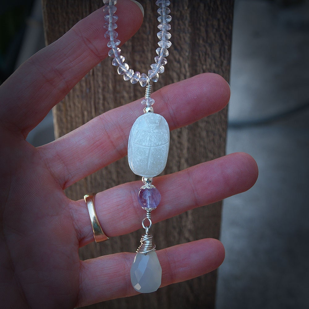 Amethyst and Alabaster Scarab Choker