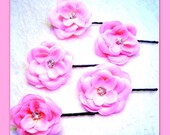 Rhinestone Pastel pink flower bridal hair piece hair pin clip crystals updo up do accessory bobby pin hair crystals slide