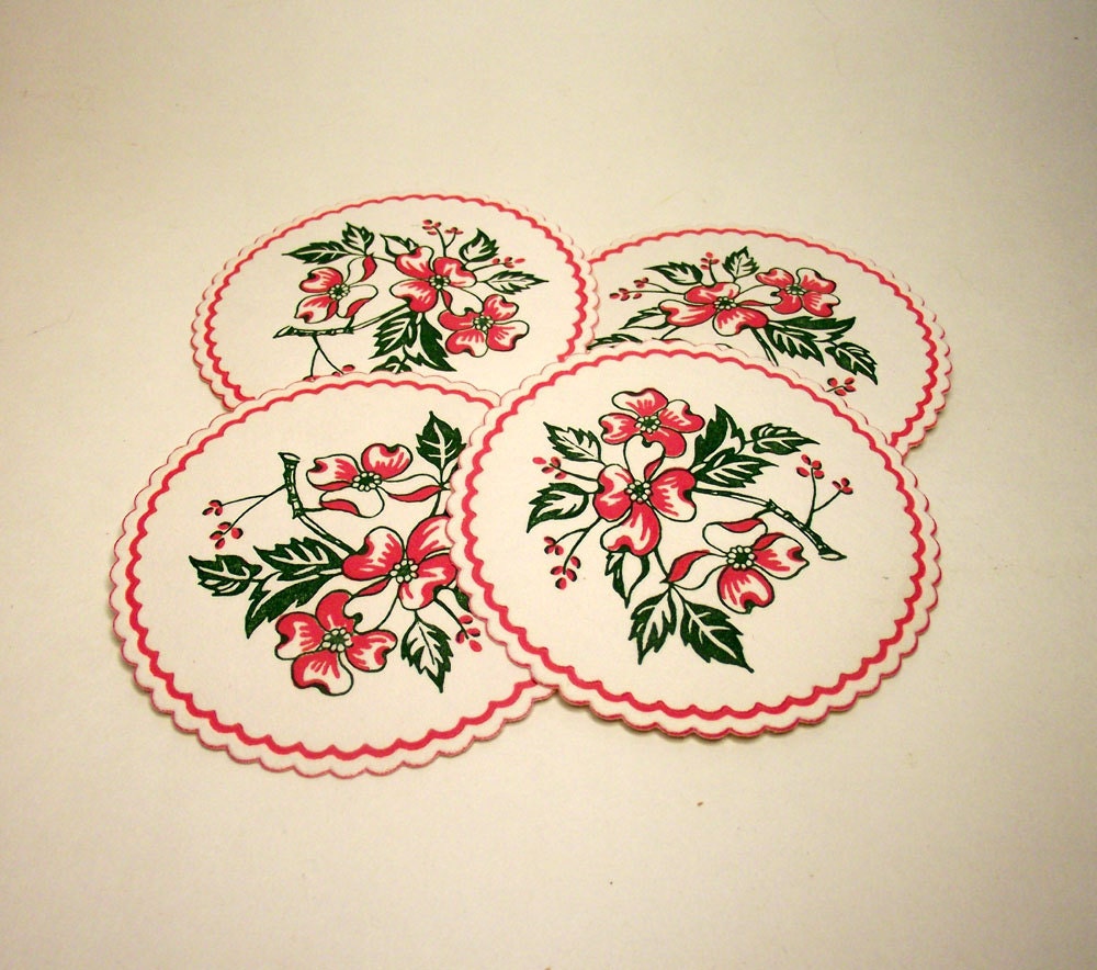 Vintage Paper Floral Coasters set of 4