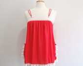 Vintage Red Lingerie Lace Negligee - M