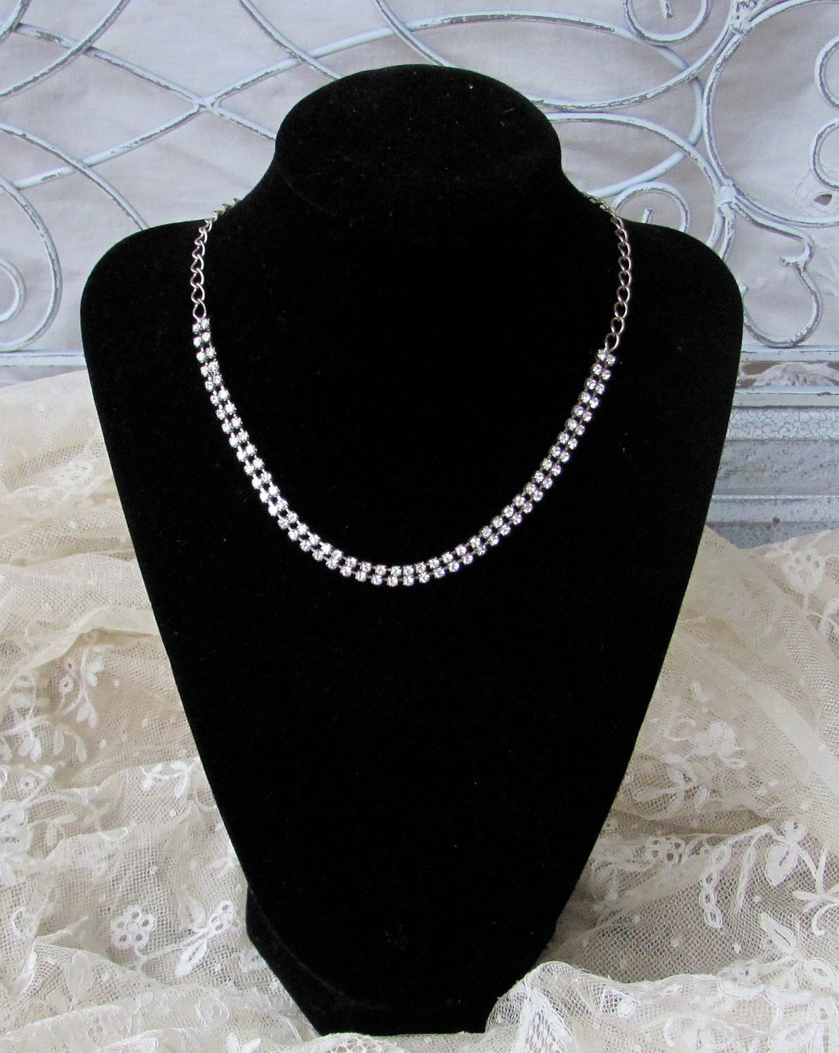 Vintage Rhinestone Necklace by My Broken Art on Etsy