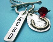 Lucky - Hand Stamped Sterling Silver Rustic Forged Front Toggle Horseshoe Charm Necklace - You Personalize