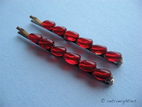 Red Jelly Beans - Beaded Bobby Pins (Large-Size)