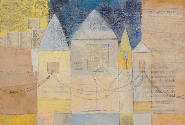 Mixed-Media Encaustic Painting- High Quality Fine Art Giclee Print- looking through your windows: eyes that have witnessed this story unfold