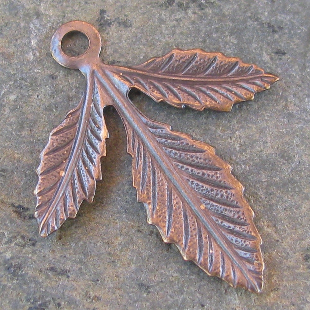 6 Antique Brass Leaf Charms Jewelry Findings 1147