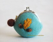 Wool Coin Purse, change purse, felted wool purse, felted wool, felt pouch, purse with frame Green Bird Handmade