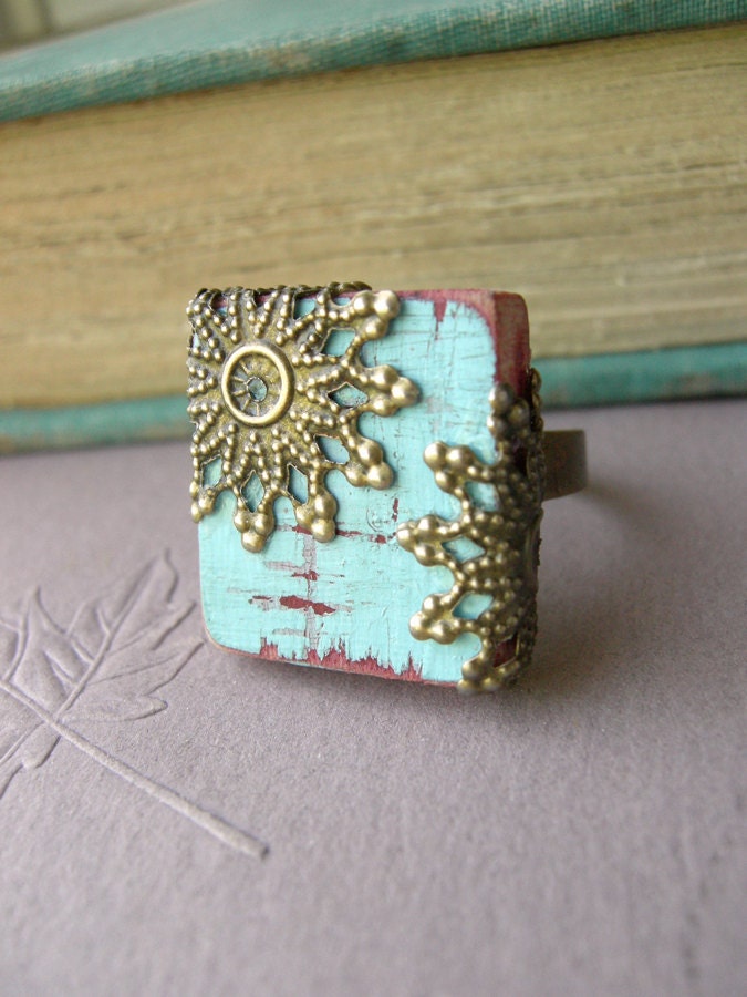 Adjustable Scrabble Tile Shabby Chic Ring - The Majestic
