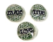 3 Clay Shank Buttons w Words / Handmade Ceramic Stoneware Pottery