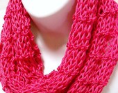 Hand Knit Scarf in Hot Pink Cotton Spring Fashion