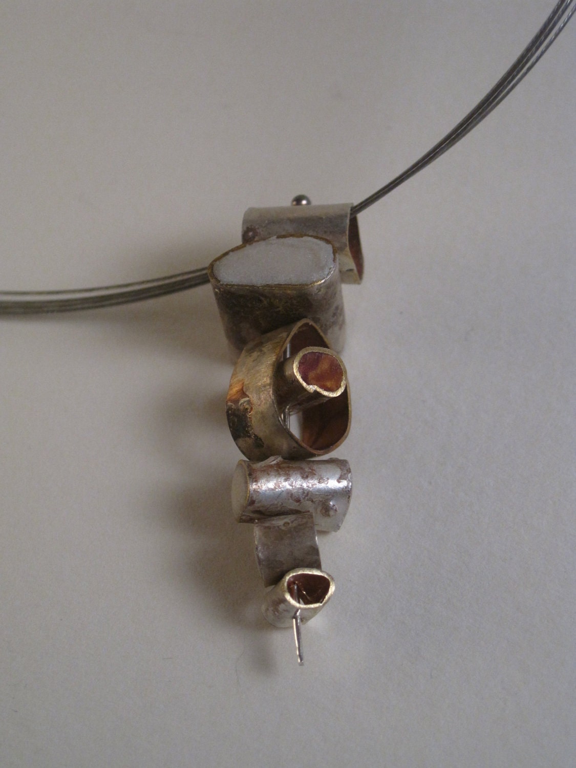 Multi-color Polymer, Bras and Silver Pendant... Tubes and Time