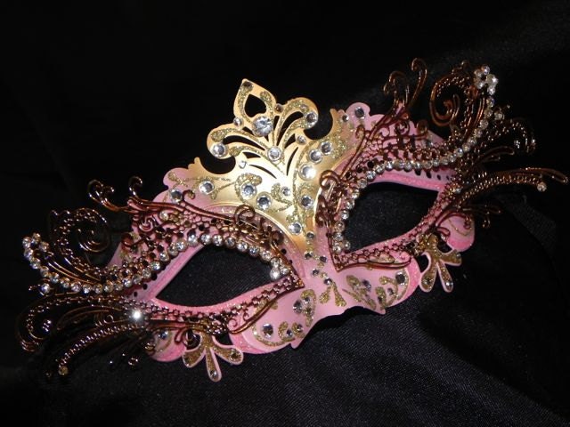 Pink and Gold Metallic Capri Masquerade Mask