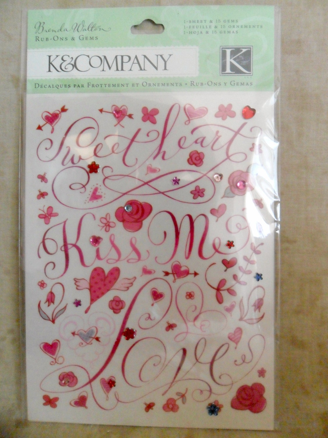Brenda Walton Sweet Talk Rub-on Transfers with Gems by K and Company-FREE SHIPPING