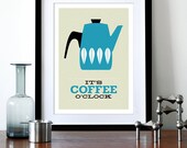Cathrineholm poster print - It's Coffee O'clock - A3 print  Blue Cathrineholm Mid Century modern home kitchen coffee tea