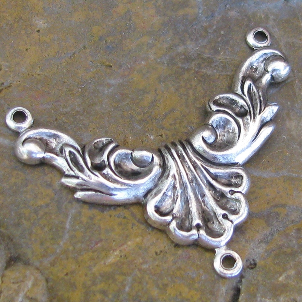 6 Antique Silver Jewelry Findings 3 Hole Connectors 136