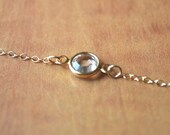 Tiny Pebble Necklace - Clear Swarovski Crystal Solitaire & Gold Filled