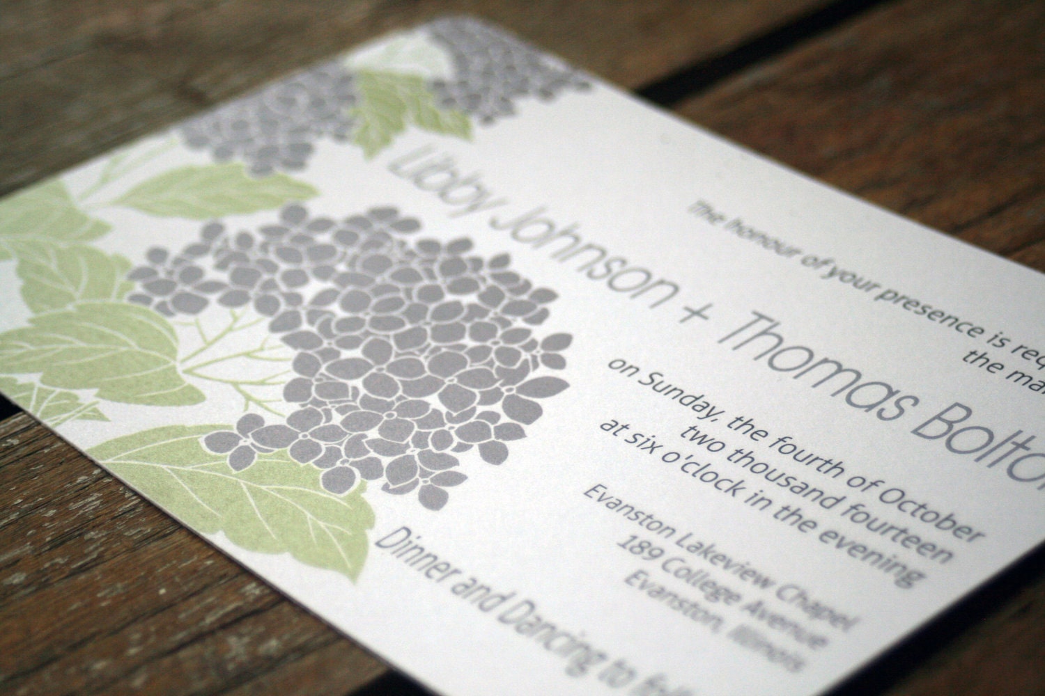 Wedding Invitation Modern Hydrangea Custom Wedding Invitation