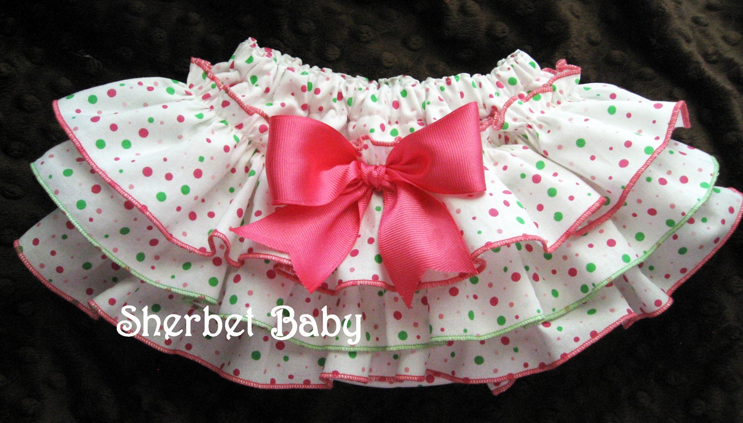 Sassy Pants Ruffled Diaper Cover Party Party Party Polka Dots with Edged Ruffles Hot Pink and Green