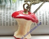 SALES Pretty retro copper red resin apple core necklace pendant jewelry vintage style