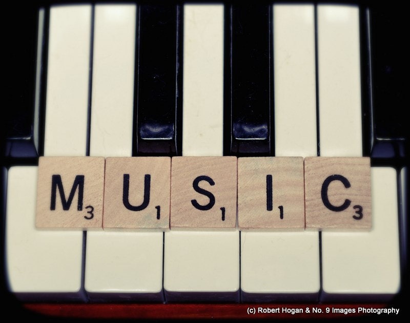 The Love of Music - Scrabble letters on Piano - 11x14 fine art print