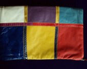 large leather clutch bag - vintage clutch bag - Mondrian-style patchwork leather with snakeskin trim