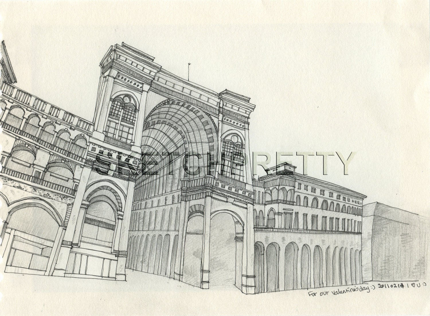 Milan Galleria Vittorio Emanuele II Ink Sketch