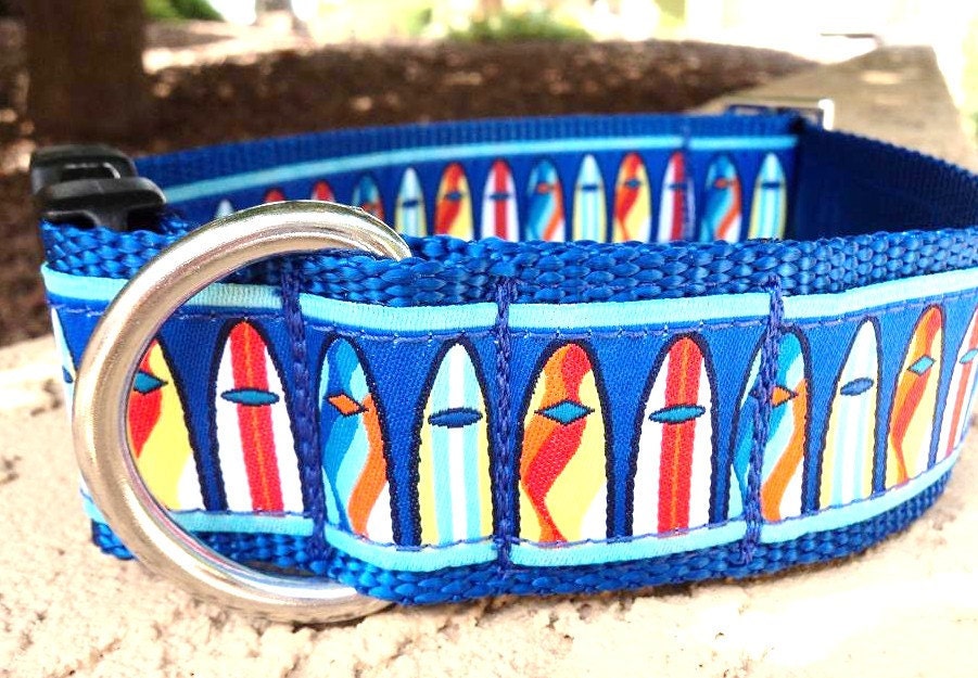 1.5" Adj. Quick Release Collar- Surf's Up- Med or Large (Or see Martingale listing) Choose webbing color