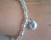 Personalized Initial Sterling Silver Stretch Bracelet- Pick Your Color
