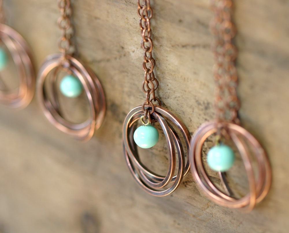 Copper Ring Necklace with Vintage Baby Blue Bead