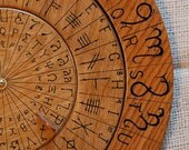Cypher Wheel Cipher Disk Wood with Theban, Ogham, Enochian, & Celtic Rune Scripts in Black Ink, for your Secret Codes.