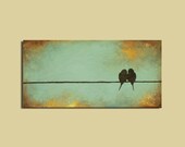 Textured Painting Signature Birds on a Wire 20 x 10 Minimal Romantic Custom Valentines Day