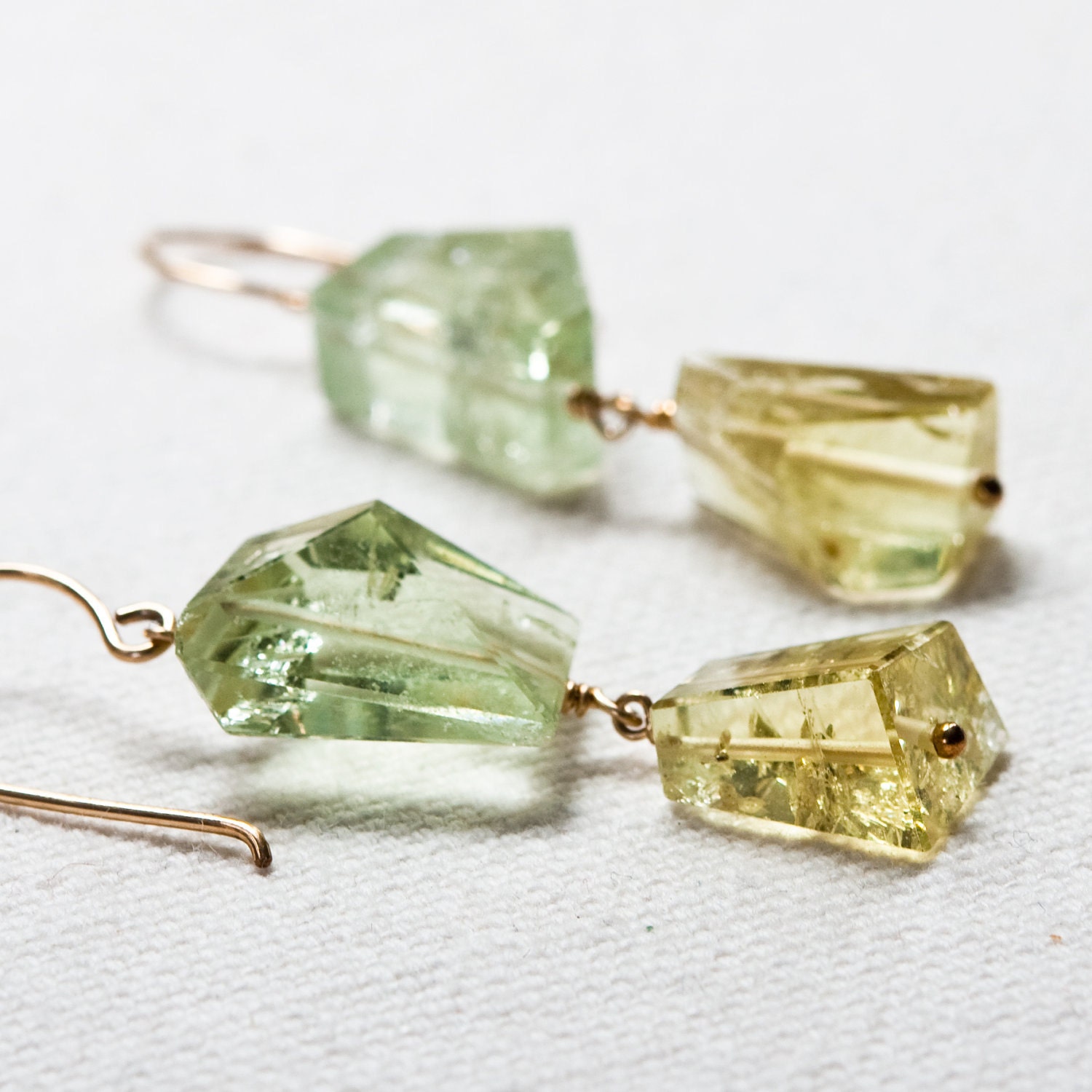 Green Aquamarine Earrings 14k Gold Fill Wire Wrapped March Birthstone