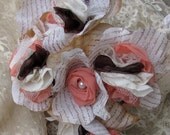 Fabric Hand stamped Flower  Bouquet Coral, Beige and Chocolate Brown  by My Broken Art on Etsy