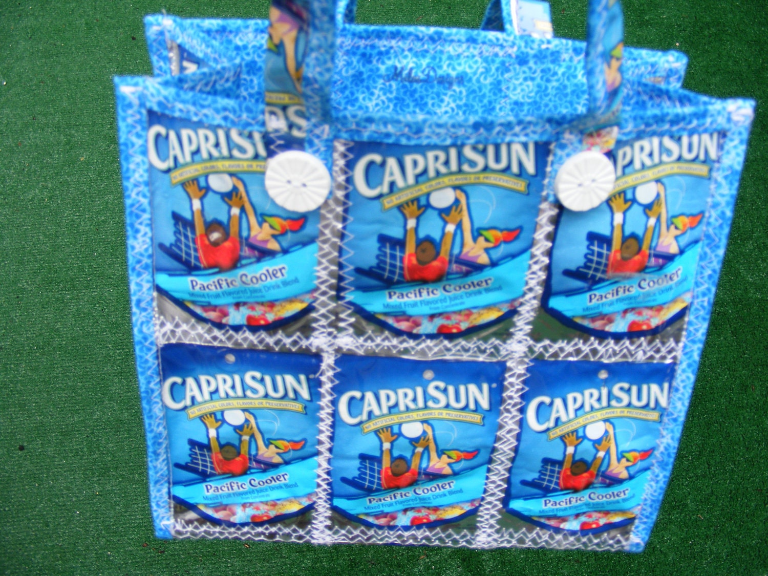 Upcycled CapriSun Pouches Tote Bag (Pacific Cooler) Blue