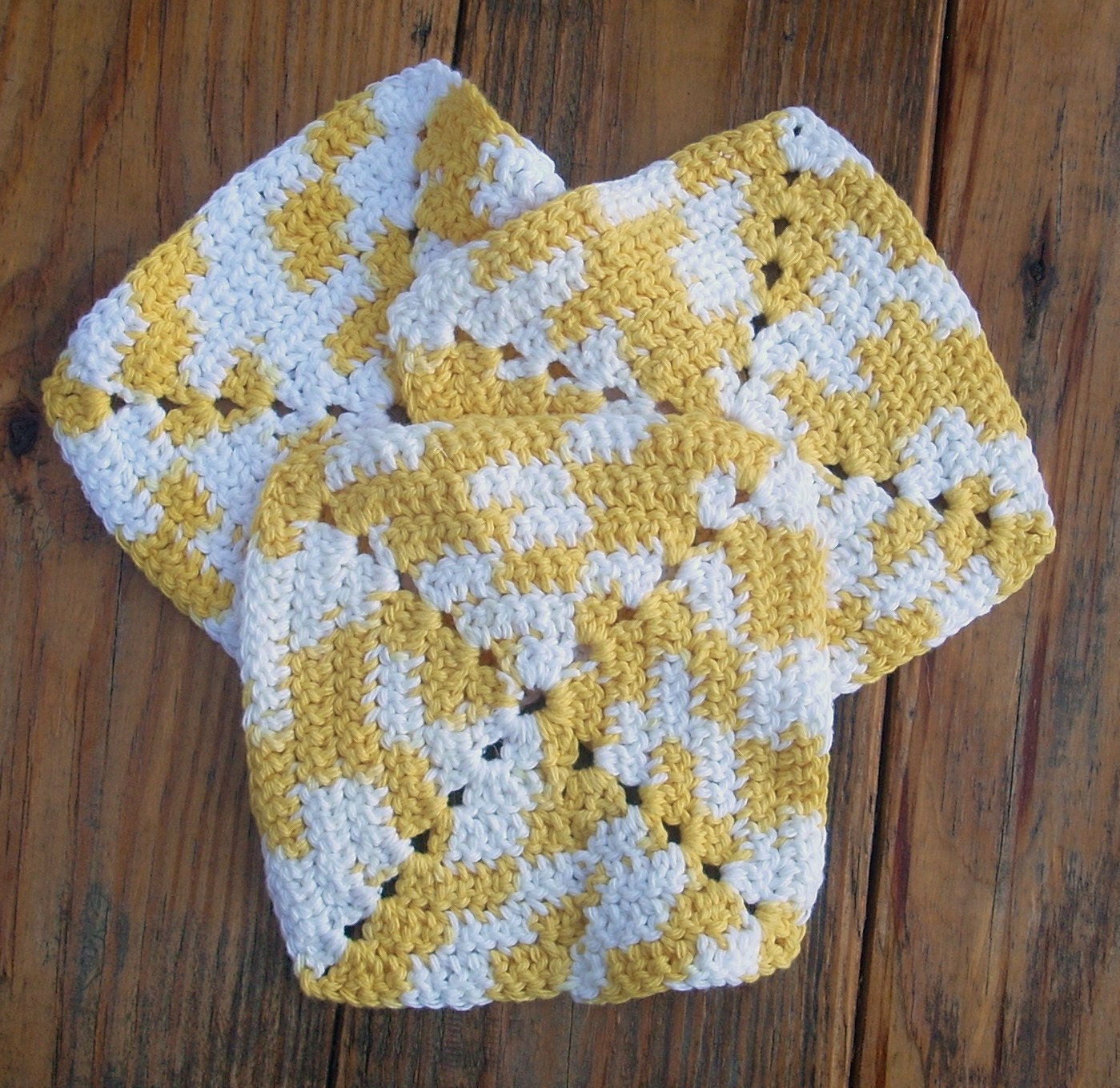 Cotton Cloths, Crochet, Yellow and White, Set of 3
