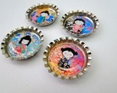 Kokeshi dolls bottle cap magnet Set of 4 v04