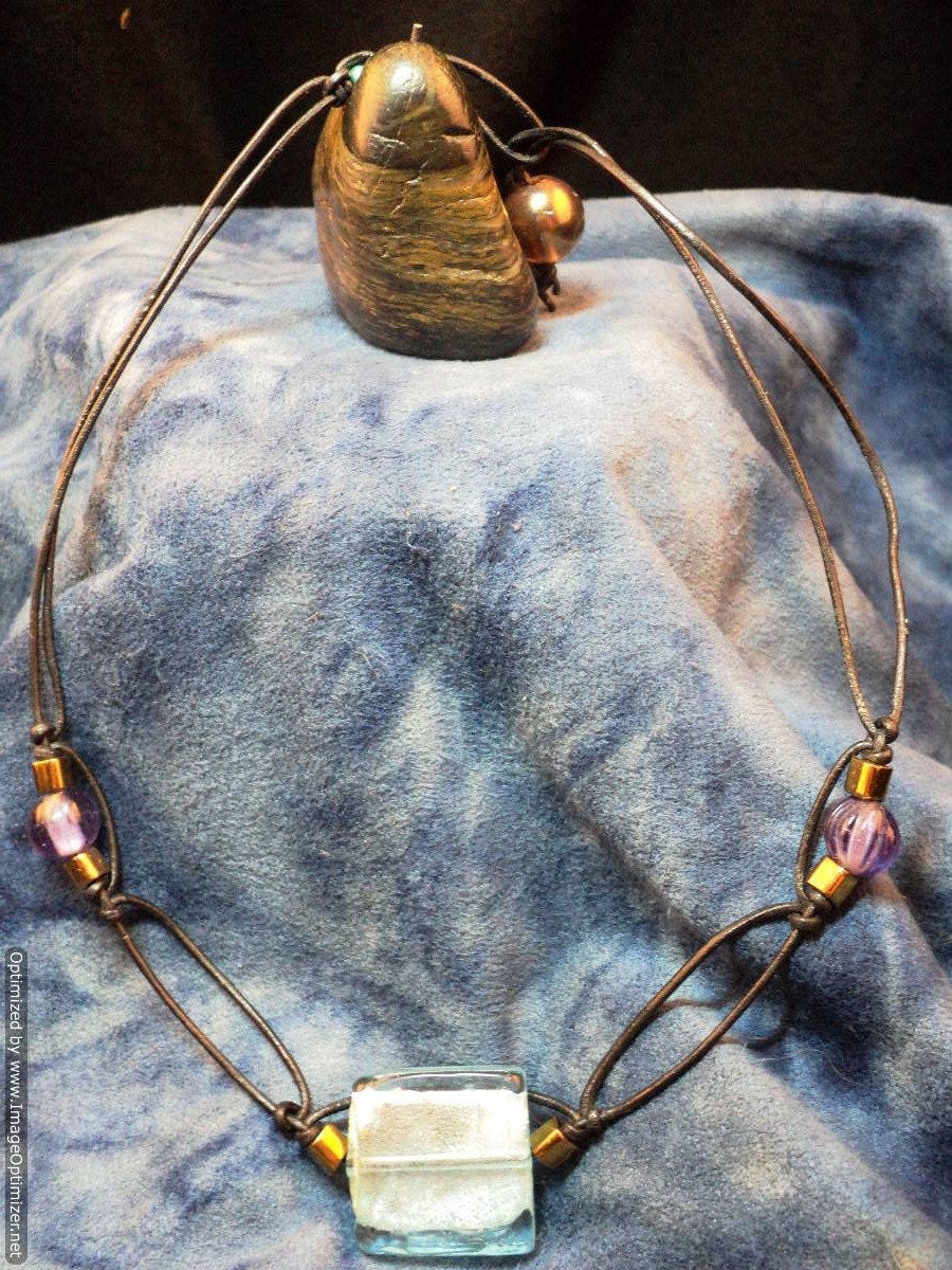 Leather and Glass Leather Macrame Choker
