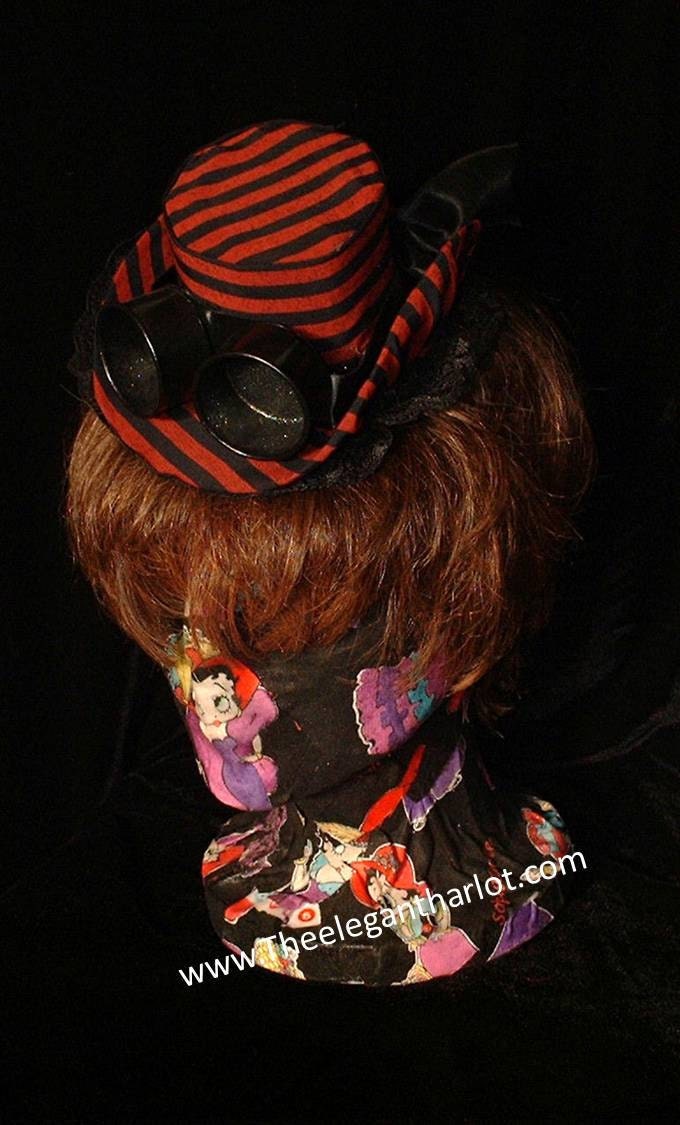 Red and Black Striped Steampunk Perky Little Mini Hat