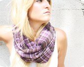 PURPLE PLAID - Circle Scarf.  eternity scarf, loop scarf, infinity scarf, fall scarf, urban.