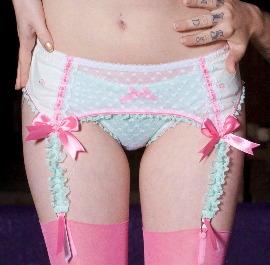 Mint & Pink Floral Garter Belt - Pick Your Size - LIMITED EDITION - Handmade Vegan Bridal