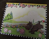 Dog   Glittered  Notecards IN  A  Garden  With  Flowers  And  Picket  Fence