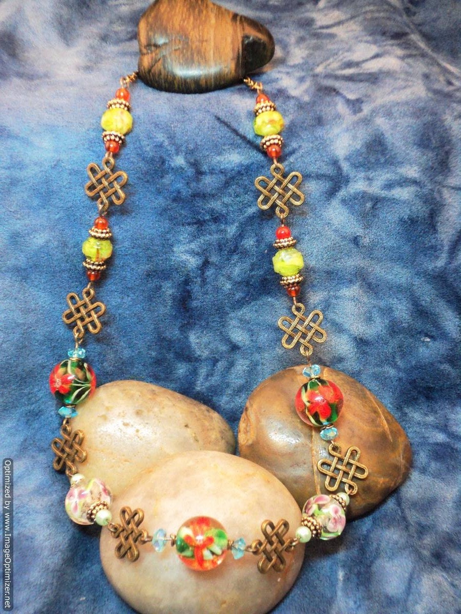 Celtic Garden Lampwork Glass Flower Necklace