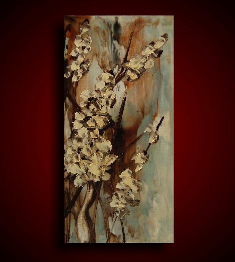 Encaustic. Encaustic Painting. Original Painting. Abstract Painting. Large White Flowers Blossoms Earthy Gift Blue Brown