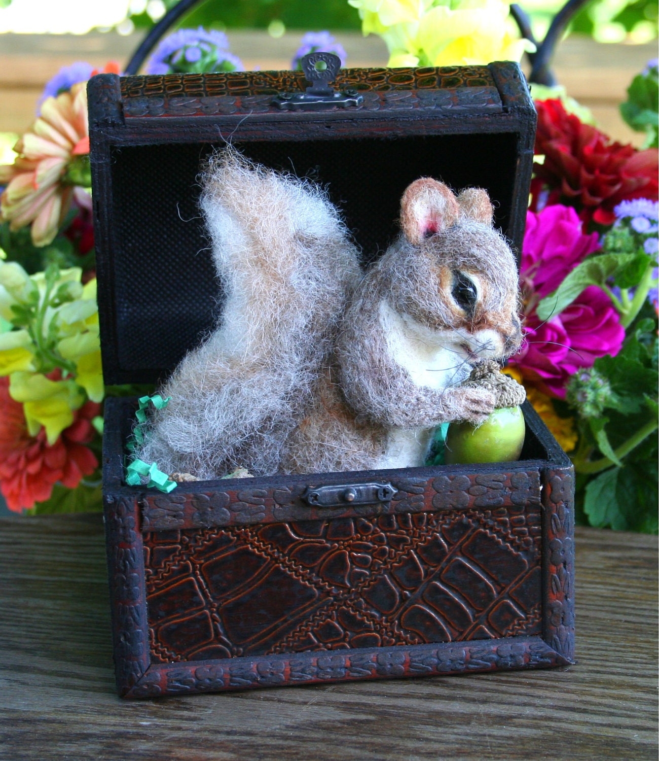 Pirates Treasure Box Baby Squirrel 100 percent Alpaca Needle Felted by Stevi T.